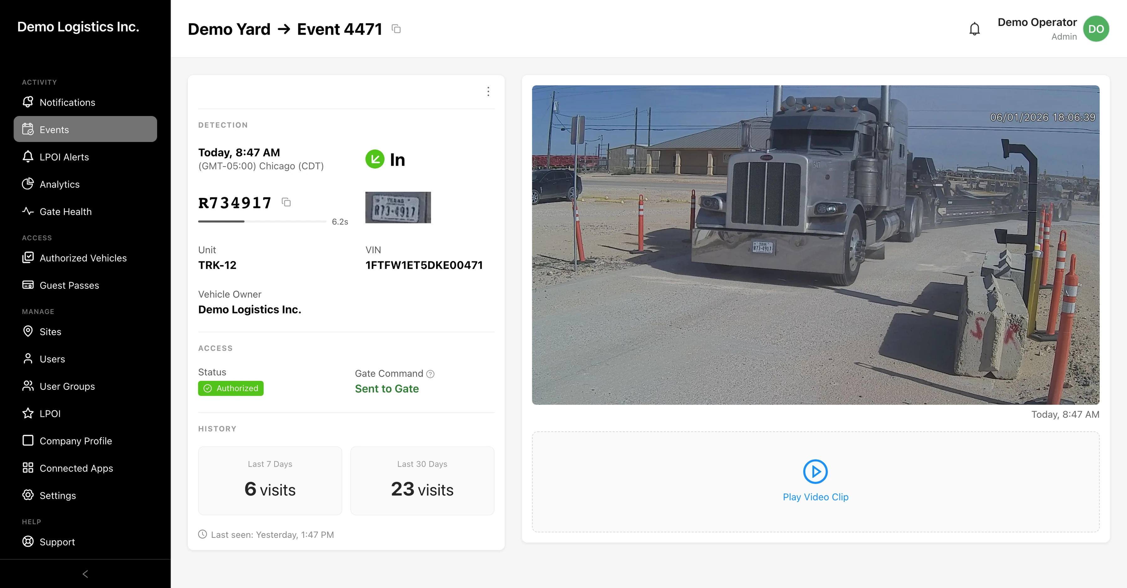 GateGuardX event record, photo, plate, access, and visit history